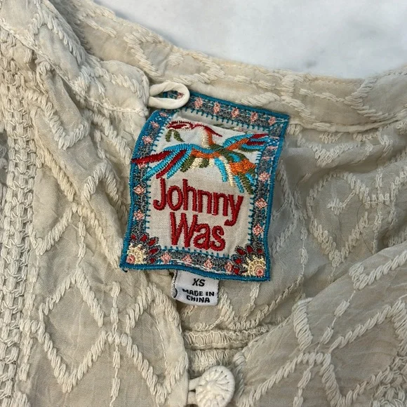 Johnny was Cream embroidered top XS - Picture 4 of 4